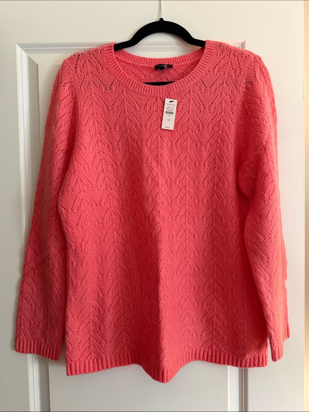 Talbots Coral Pointelle Crewneck Sweater